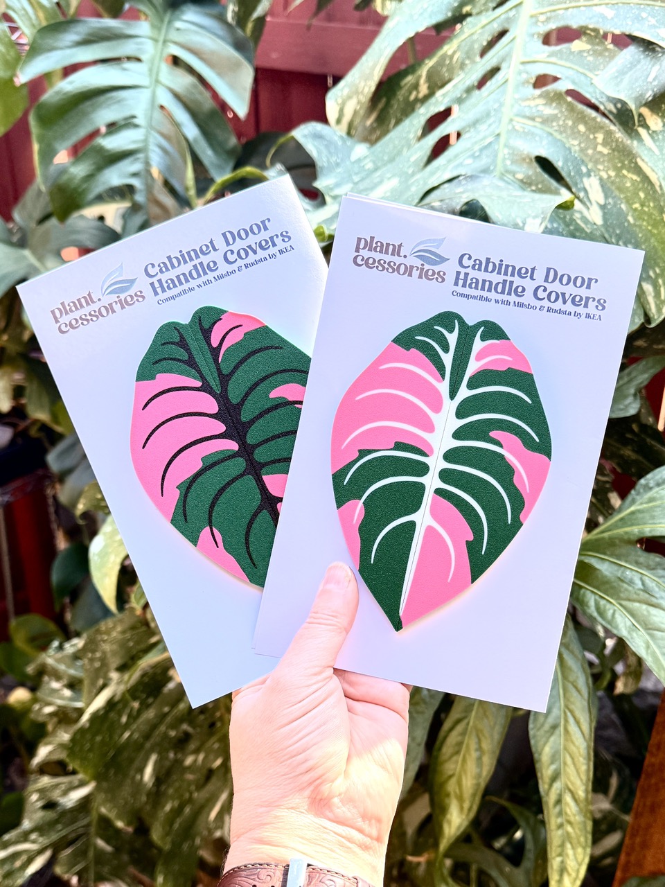 Alocasia Cuprea Var. Leaf IKEA Cabinet Handle Covers ($22) from  @Plantcessories