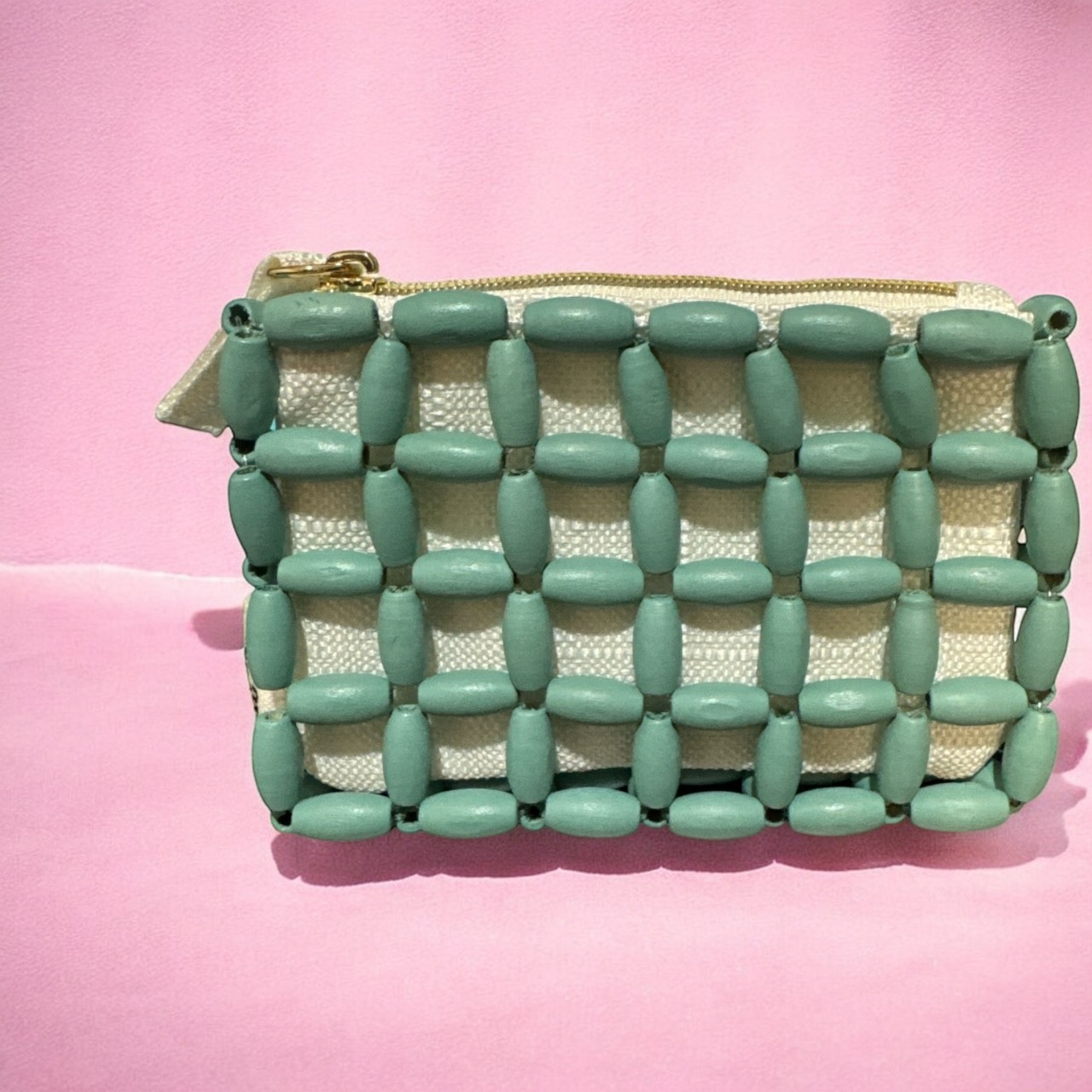 Miu Miu Parfum Wood Beaded Zipper Pouch in Teal GWP/VIP ($35) from